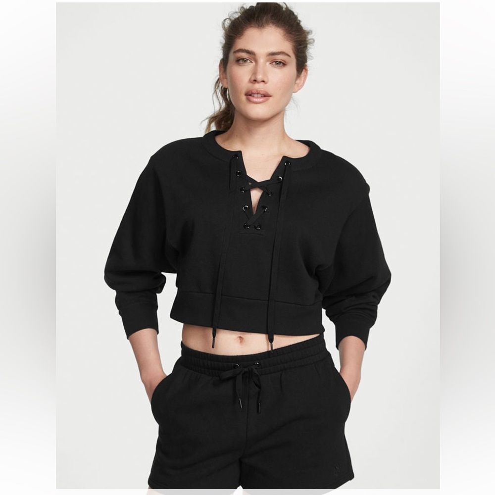 Victoria’s Secret  Cotton Fleece Lace Up Crewneck - Size XS